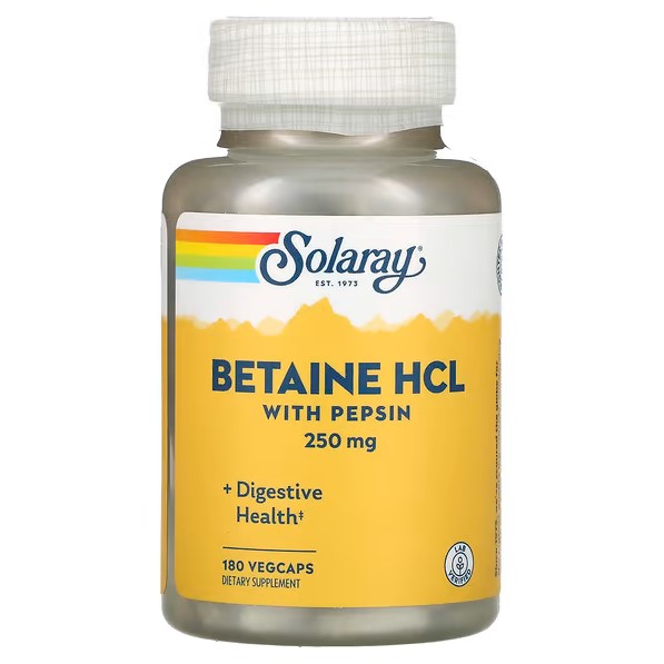 Solaray Здоров'я шлунка Betaine HCL with pepsin 250 mg 180 caps