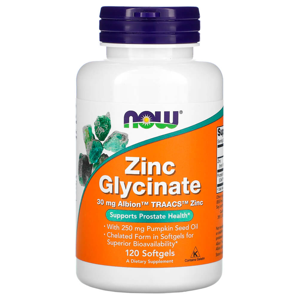 NOW Мінерали Zinc Glycinate 120 softgels
