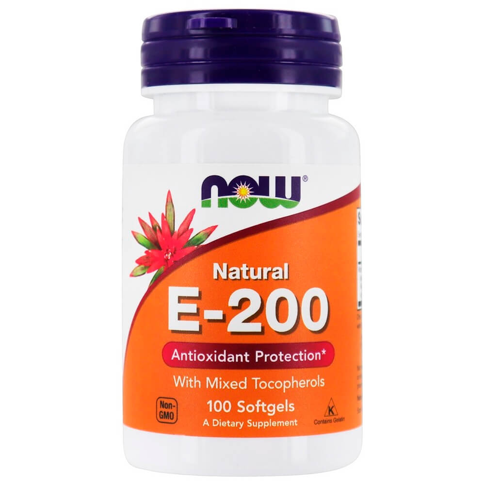 NOW Вітаміни Natural E-200, 100 softgels